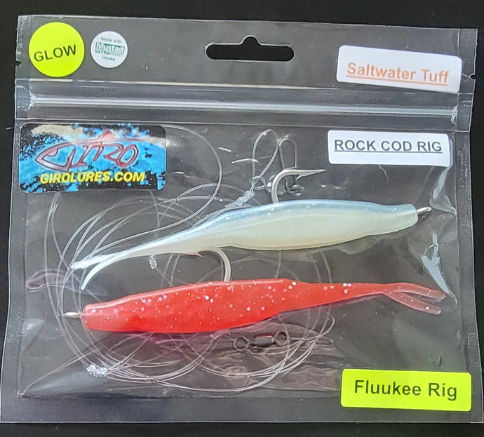 Fluukee Mega Glow Rock Cod Rig Red and Blooster. Pre rigged and ready to fish.