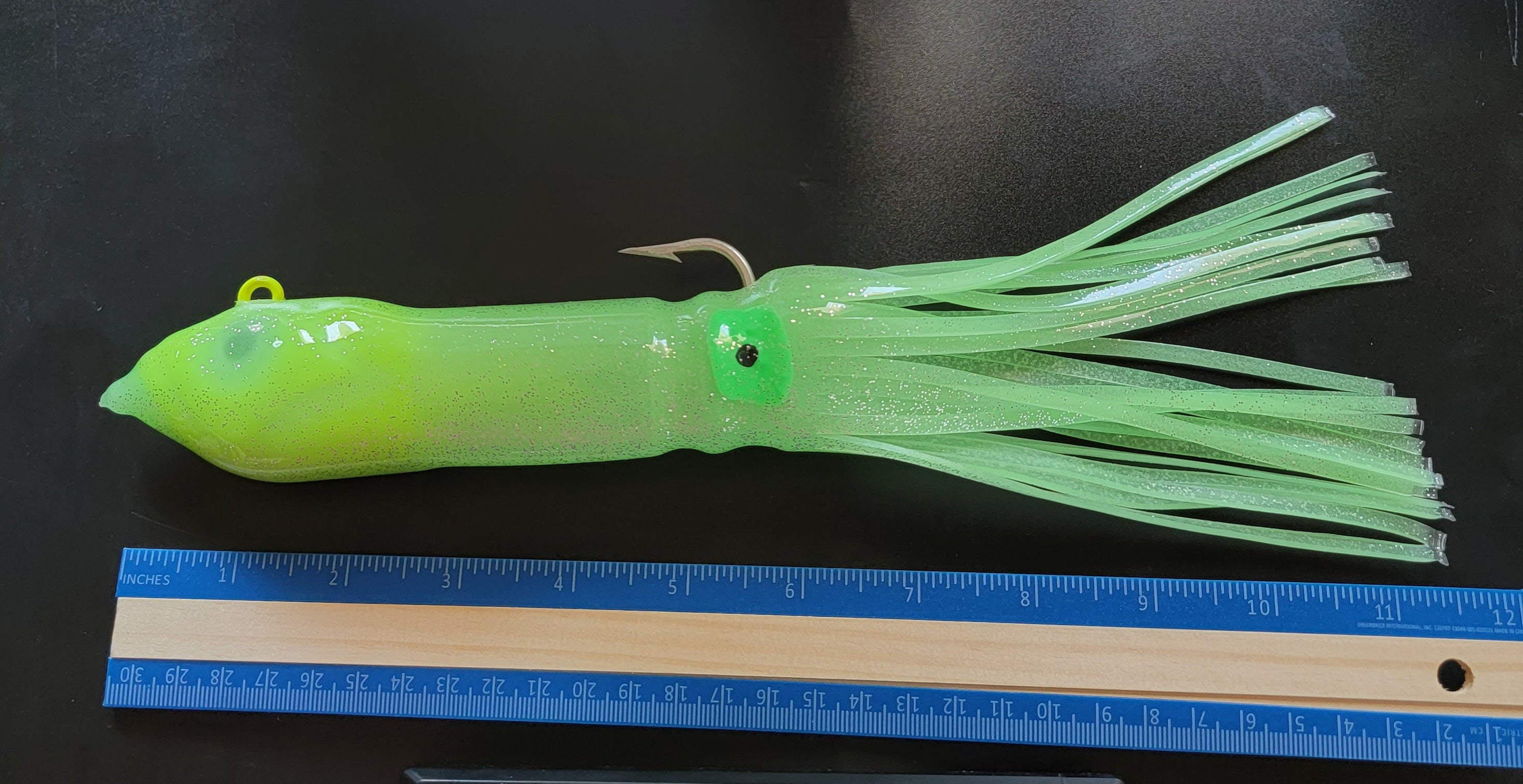 LINGCOD SQUID BLASTER! Glow & Chartreuse Head Giro Custom Lures