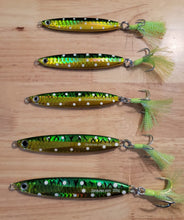 Load image into Gallery viewer, *MEGA GLOW* Green Sardine Giro Darter Rigged Treble Hook