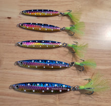 Load image into Gallery viewer, *MEGA GLOW* Holographic Blue Mackerel Giro Darter Rigged Treble Hook
