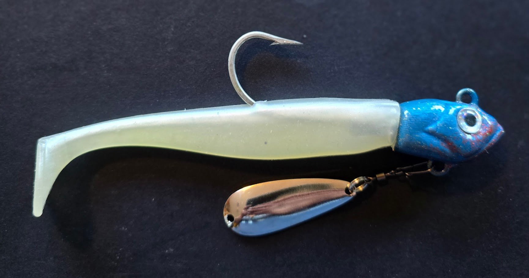 Ling Getter Underspin Jig 8oz / Mack Blue Head / Swimbait Chartreuse