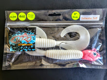 Load image into Gallery viewer, "SALT" 9" Grub Pearl White w/ Pink Glow Head