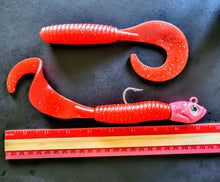 Load image into Gallery viewer, "SALT" 9" Glow Grub Red Crab w/ Pink Glow Head