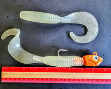 Load image into Gallery viewer, "SALT" 9" Glow Grub Kiel's Ghost Green w/ Orange Glow Head