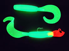Load image into Gallery viewer, "SALT" 9" Glow Grub Kiel's Ghost Green w/ Orange Glow Head