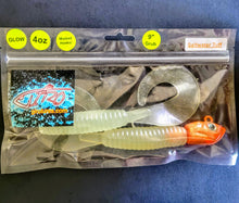 Load image into Gallery viewer, "SALT" 9" Glow Grub Kiel's Ghost Green w/ Orange Glow Head
