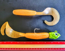 Load image into Gallery viewer, "SALT" 9" Glow Grub Garibaldi Orange w/ Chartreuse Glow Head
