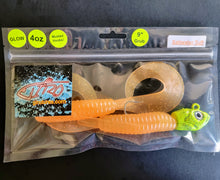 Load image into Gallery viewer, "SALT" 9" Glow Grub Garibaldi Orange w/ Chartreuse Glow Head