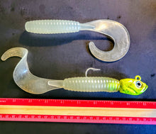 Load image into Gallery viewer, "SALT" 9" Glow Grub Kiel's Ghost Green w/ Chartreuse Glow Head