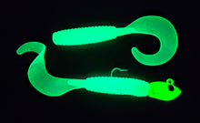 Load image into Gallery viewer, "SALT" 9" Glow Grub Kiel's Ghost Green w/ Chartreuse Glow Head