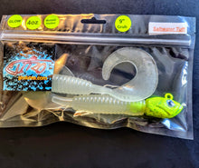 Load image into Gallery viewer, "SALT" 9" Glow Grub Kiel's Ghost Green w/ Chartreuse Glow Head