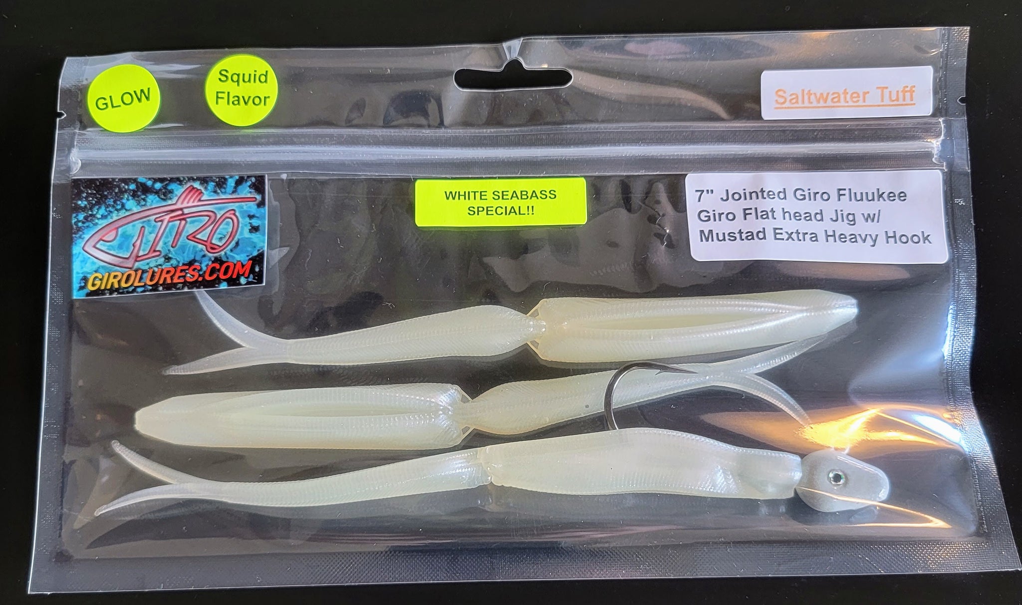 best lure for schooling white bass White Sea Bass Pearl White Nuclear Glow Jointed Fluukee – Giro Custom Lures