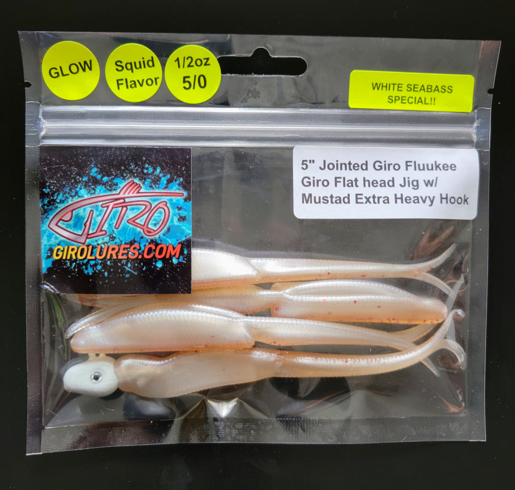 Squidly Nuclear Glow White Sea Bass Jointed Fluukee Rig
