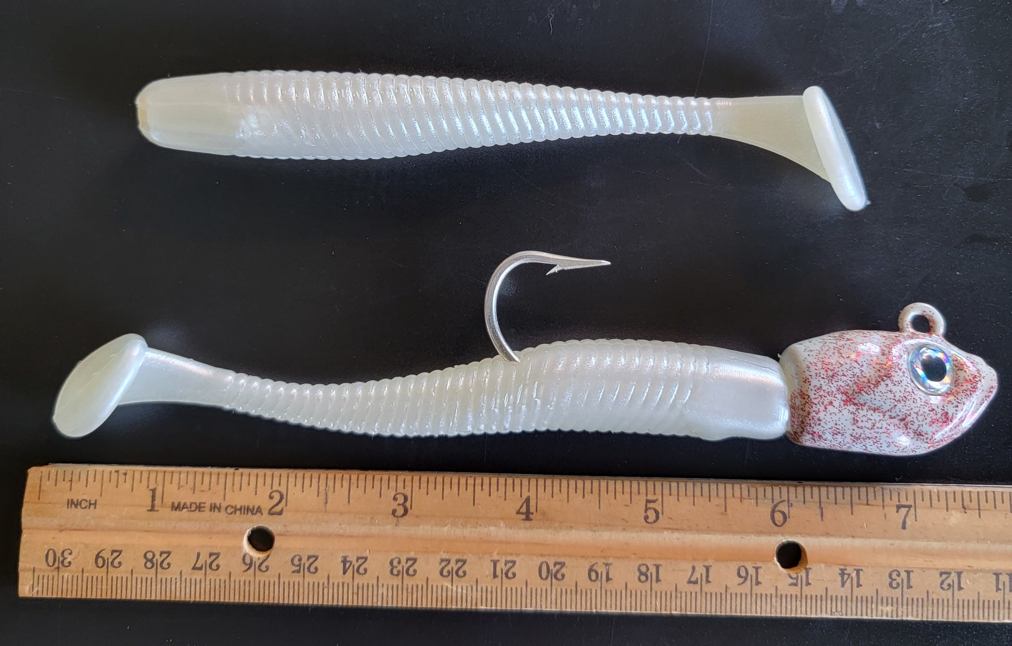 fish head custom lures 6" "SALT" Mega Glow Pearl w/ Bleeding Squid Glow Head – Giro Custom Lures