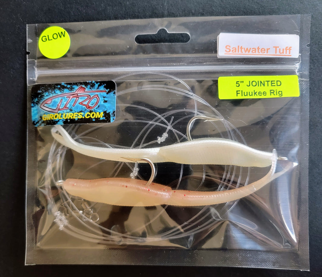 Jointed Fluukee Mega Glow  Pearl & Squiddly  Rock Cod Rig