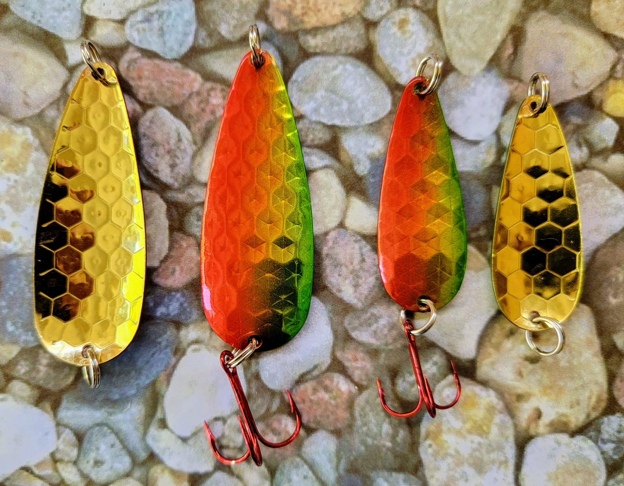 brass fishing lures Wally's Thunder Brass Hex Spoon! Medium 3/8oz (2 1/4") / Barbed Hooks