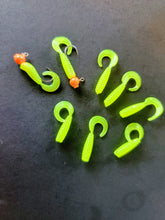 Load image into Gallery viewer, JU&quot;s Garlic Flavor 1&quot; GLOW Grub Extreme Chartreuse/Glow Orange Head
